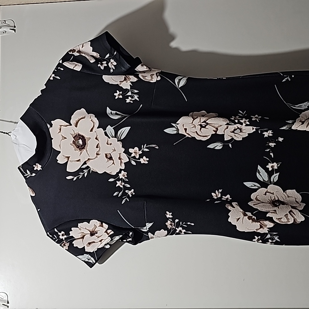 Black Dress with tan flowers